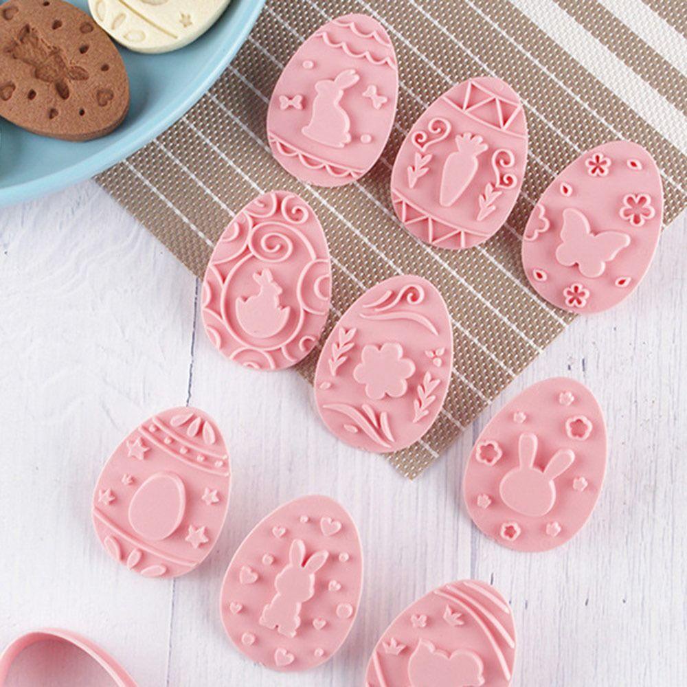 Preva 9pcs/set 3D Easter Rabbit Egg Food Fondant Cetakan Kue Plunger Plastik Toples Saus Sandwich