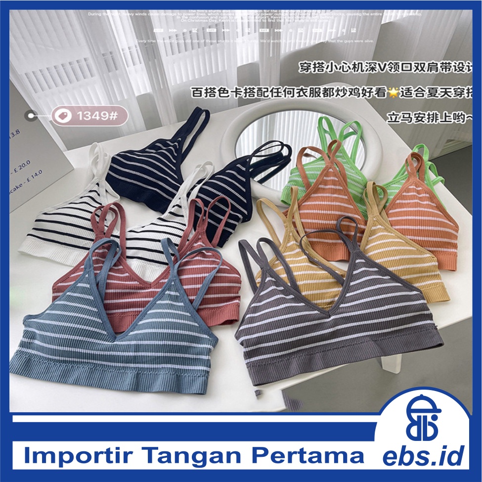 𝐄𝐁𝐒 ✅ PW158 Bra Wanita Tanpa Kawat Ada Busa Motif Garis Garis Free Size Import Murah