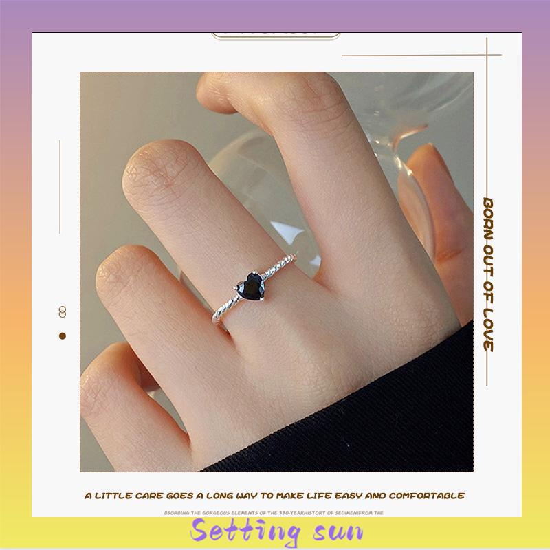 Cincin Hitam Cinta Adjustable Korea Fahion Retro Cincin Jari Untuk Wanita TN