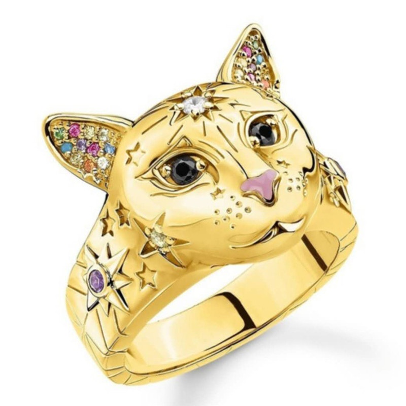 Perhiasan Cincin Wanita Bentuk Kepala Kucing Bahan S925 Silver Gaya Vintage Untuk Pernikahan