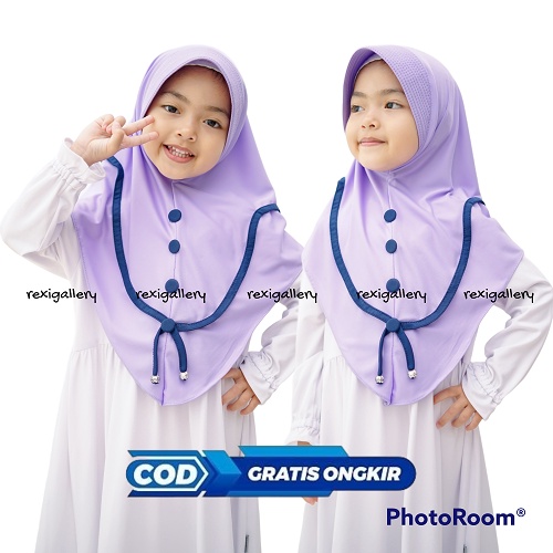 KERUDUNG ANAK PED ANTEM VARIASI KANCING PITA - KERUDUNG PET ANAK PEREMPUAN - KERUDUNG PET 4 TAHUN SA