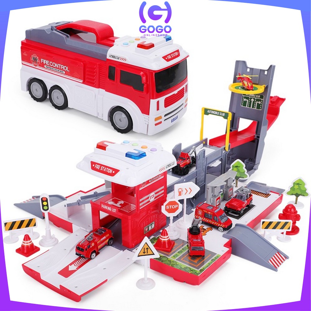 GOGO-M232 M236 Mainan Truk Kontruksi DIY Parking Lot Playset / Mainan City Parking Lot / Mainan Mobil Outdoor Adventure Ada Musik