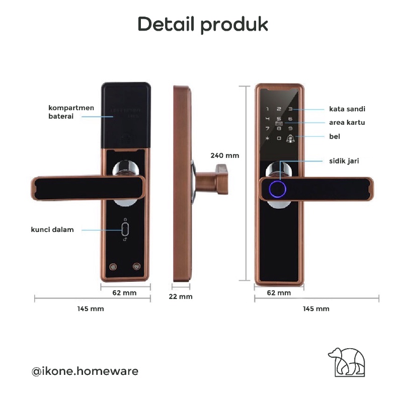 【IKONE】ZORO Home Digital Smart Door Lock TUYA fingerprint kunci pintar kunci pintu sidik jari digital code security electronic door lock kunci pintu fingerprint gagang pintu rumah kamar gagang pintu elektronik digital