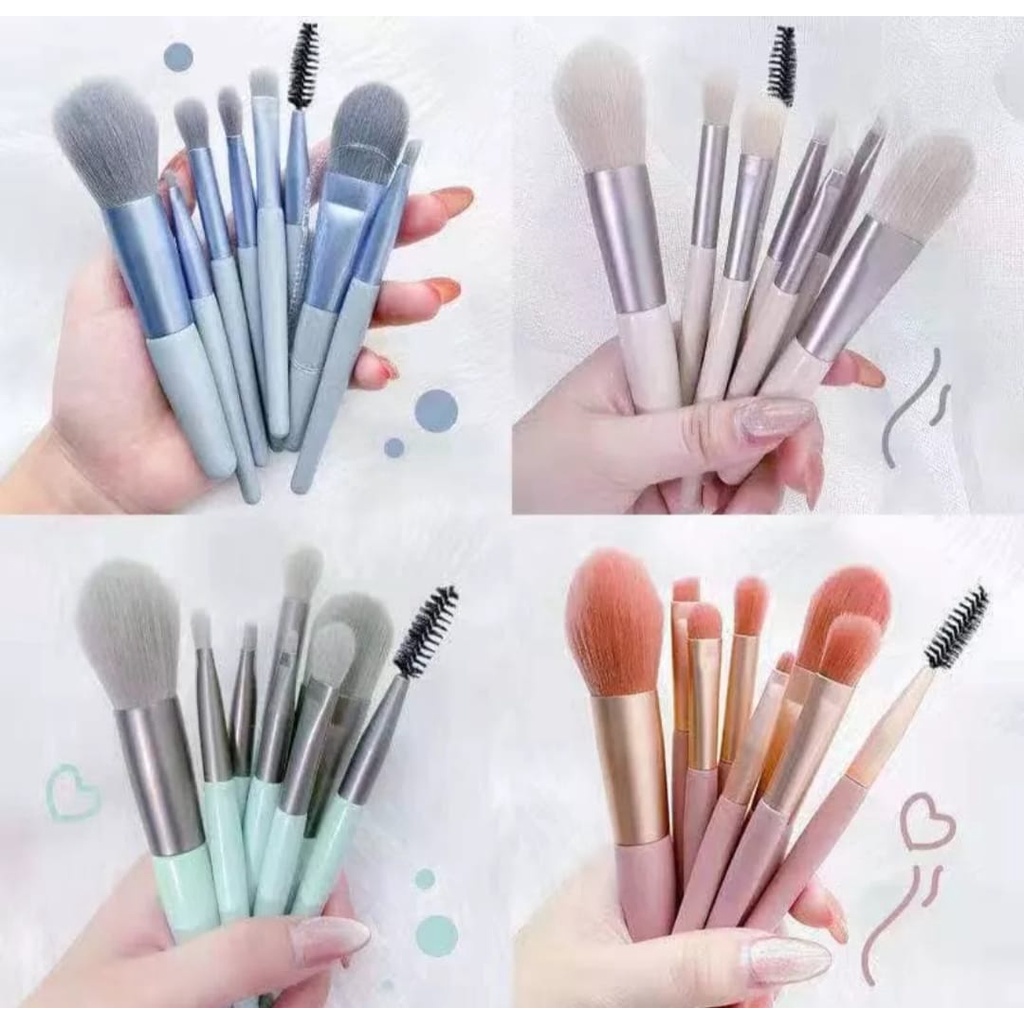 [POUCH] Kuas Tas Set Make Up 8 PCS Set Mini Travel Makeup Brush Travel Size [PACKING]