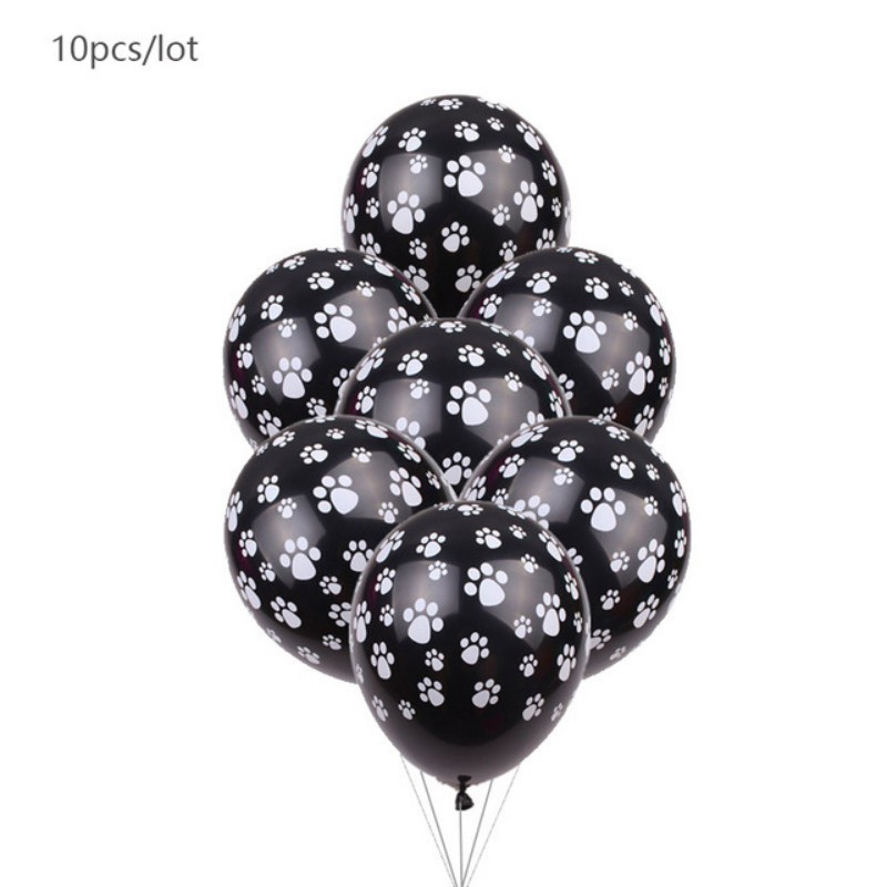 10pcs Balon Latex Motif print Kaki Anjing Warna Hitam Putih Ukuran 12 Inch Untuk Dekorasi Pesta