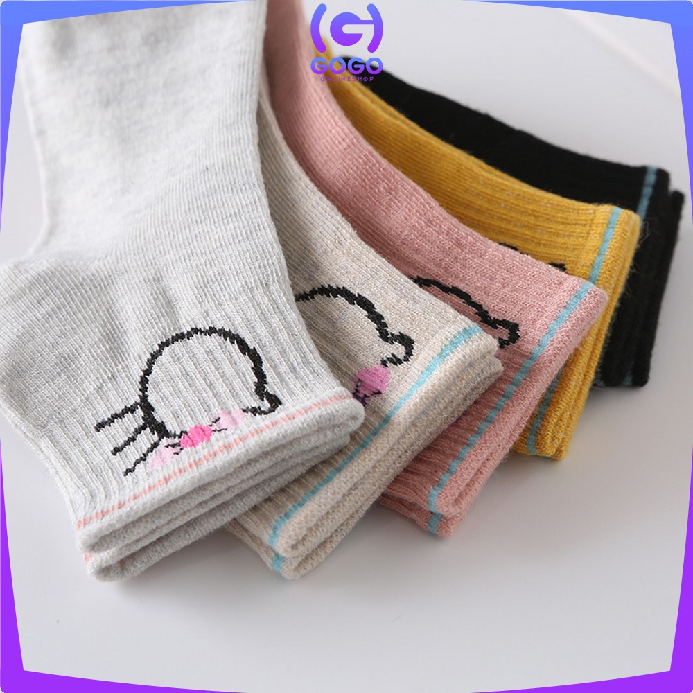 GOGO-P257 Kaos Kaki Motif Garis Kucing Panjang Semata Kaki Kaoskaki Pendek Wanita Ankle Socks Ala Korea Semata Kaki Import