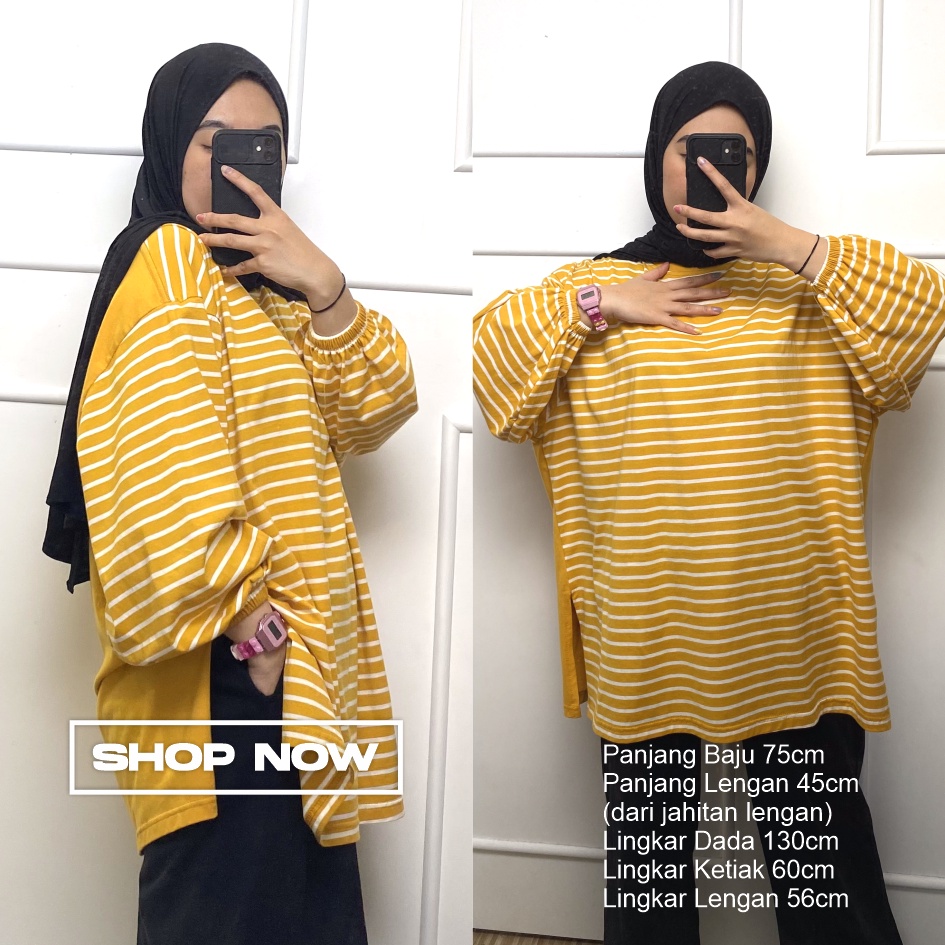 Kaos Oversize Wanita Lengan Panjang Alice Stripes Femonritch