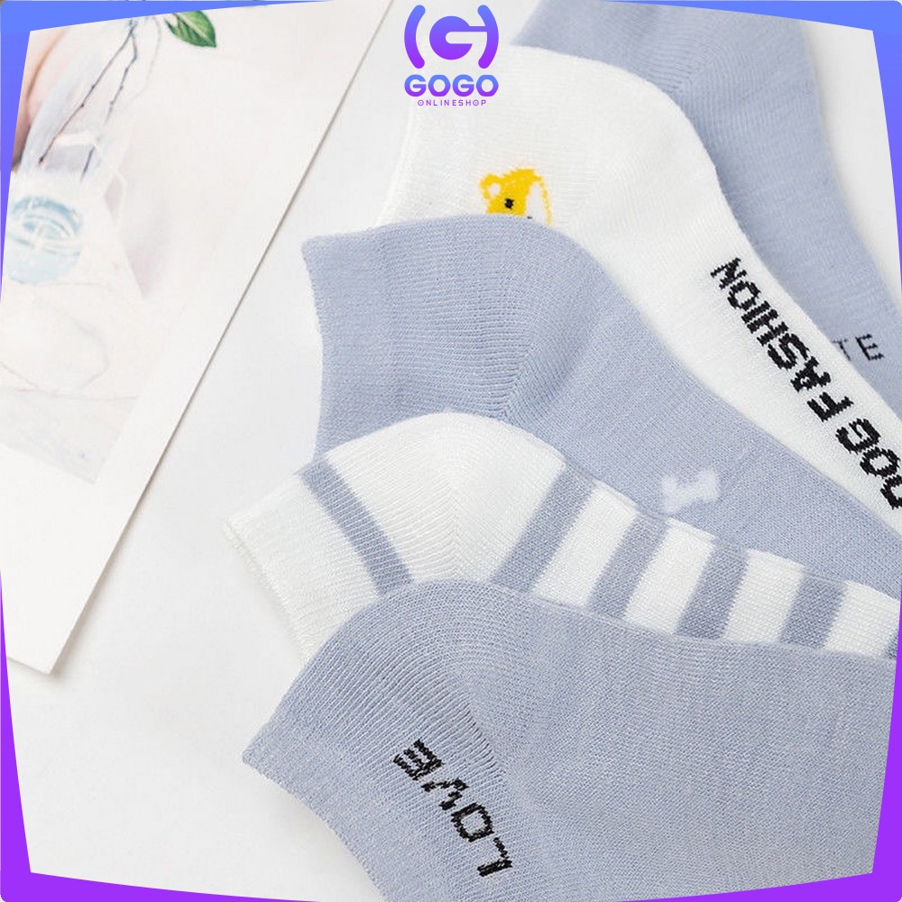 GOGO-P253 Kaos Kaki Wanita Motif Beruang Biru Kaus Kaki Pendek Semata Kaki Fashion Korea Women Sock Import