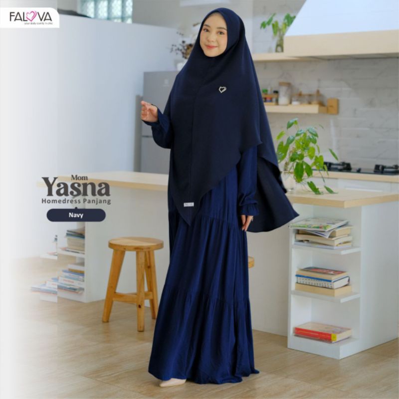 YASNA, Baju Gamis Polos, Homedress Panjang DEWASA  dari Falova-Navy