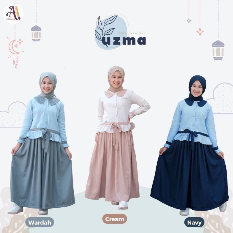 Gamis Set Rok Couple Anak Mom A2 Kids Uzma Series 2-15 Tahun & Size Ibu