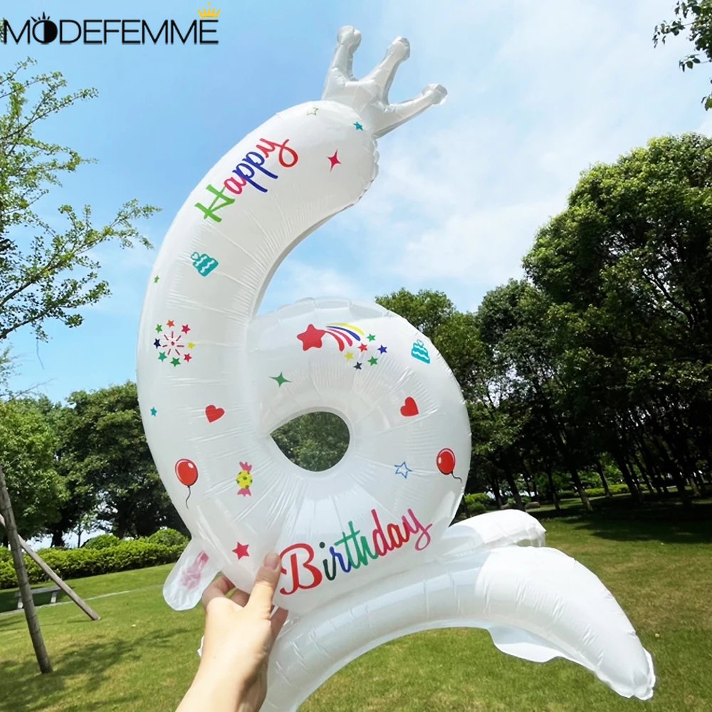 32inch Kreatif Berdiri Digital Balon Aluminium Film Balon Angka Besar Globos 0-9 Angka Berdiri Balon Foil Anak Bayi Perlengkapan Pesta Ulang Tahun Dekoratif