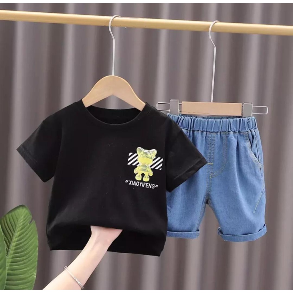 BISA COD/SETELAN JEANS PENDEK/SETELAN KAOS ANAK TERBARU BISA PILIH WARNA 1-5 TAHUN