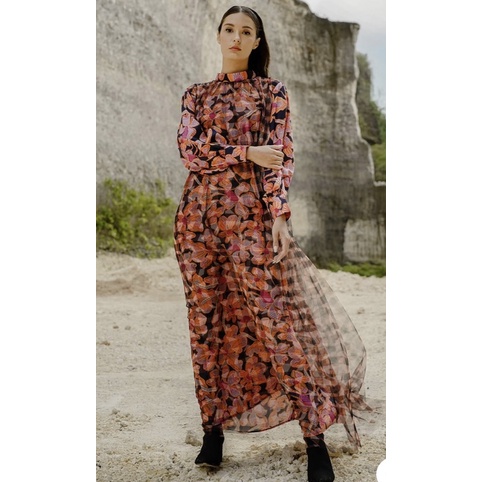 Tropicolors Flowing Dress - Orange Benang jarum benangjarum XS S M L XL XXL buttonscarves nada serie