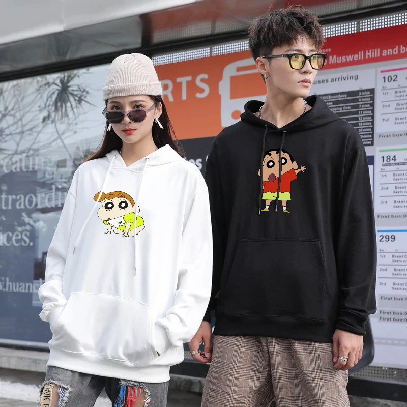 Hoodie Kartun Lucu Shincan Himawari Hangat Harajuku Uniseks Pasangan Hoodie Plus Fashion Streetwear