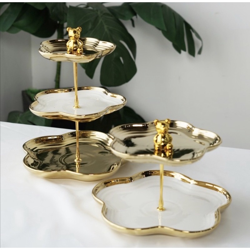 Cake Tier Standing Fruit Gold Tempat Kue Susun Tingkat Premium Pajangan Makanan Emas Beruang Bear Mu