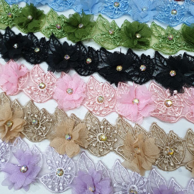 Renda Organdi Daun Kombinasi PER 10 dan 20 kembang atau 5 dan 10 pasang