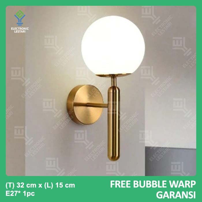 Lampu Dinding Minimalis Kamar Tidur Modern LED Bulat Besi Emas 6256