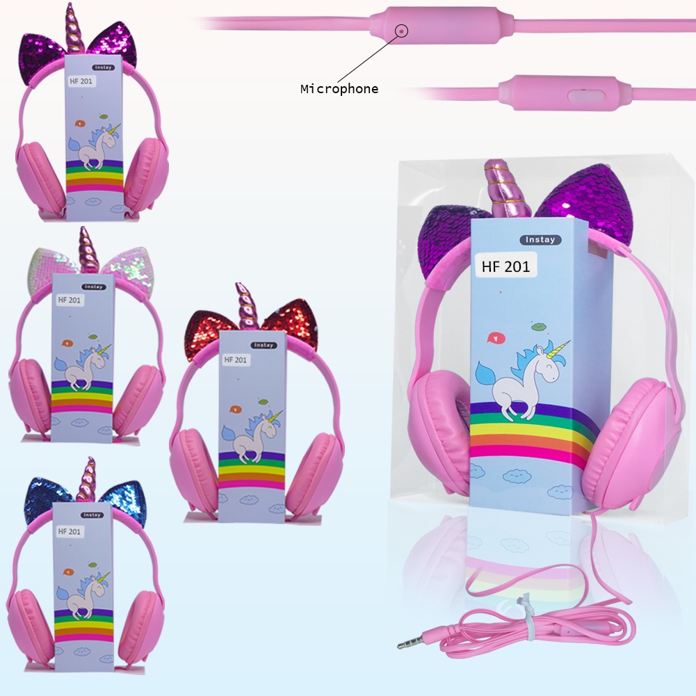 MallCasing - Headset Murah / Earphone Bando / Handsfree / Headphone Mic Sequin Plush Unicorn High Quality Busa - HF 201