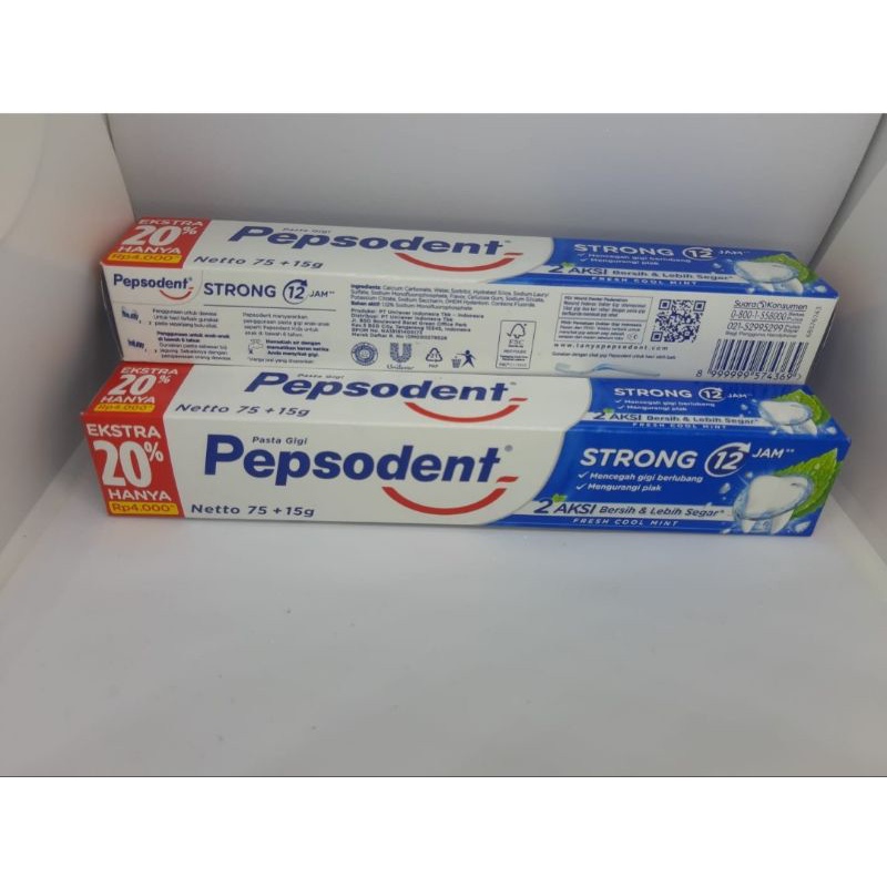 PROMO PEPSODENT STRONG 75 gr + 15 gr / PASTA GIGI PEPSODENT STRONG BIRU 90 gr Extra 20% Tahan 12 Jam