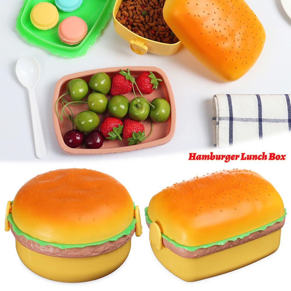 Tempat Bekal Hamburger / Lunch Box Hamburger Makan Unik Sendok Garpu Kotak Makan Anak 457