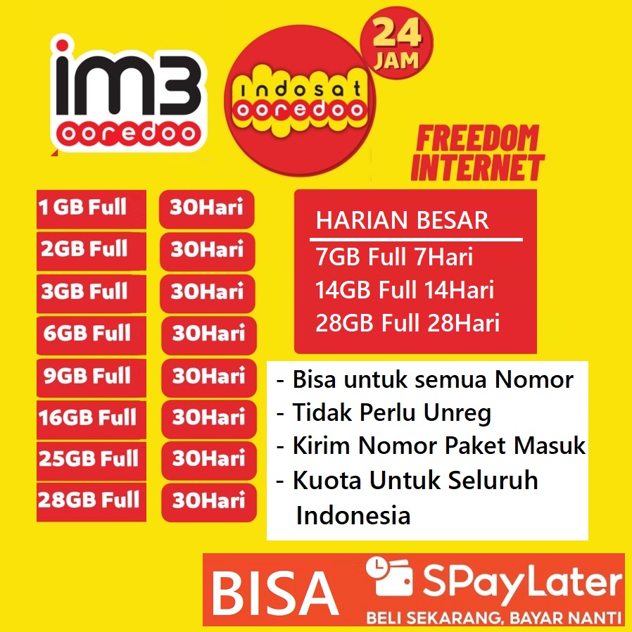 [PROMO] VOUCHER PAKET DATA KUOTA INDOSAT IM3 FREEDOM UNLIMITED MURAH