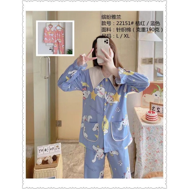 C15L Baju tidur import setelan pp/Piyama wanita lengan panjang celana panjang/fashion wanita import