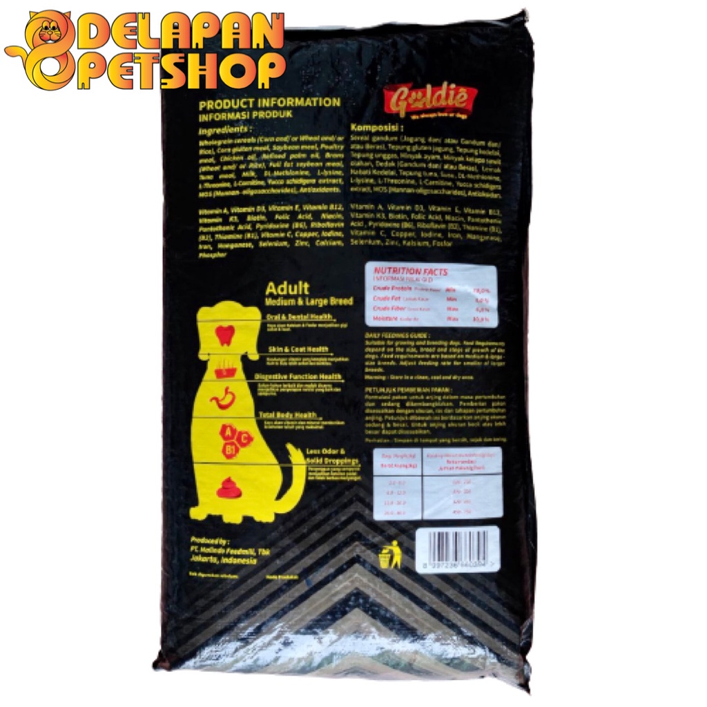 Makanan Anjing Goldie Dog Food 20 Kg for Adult Medium and Large Breed