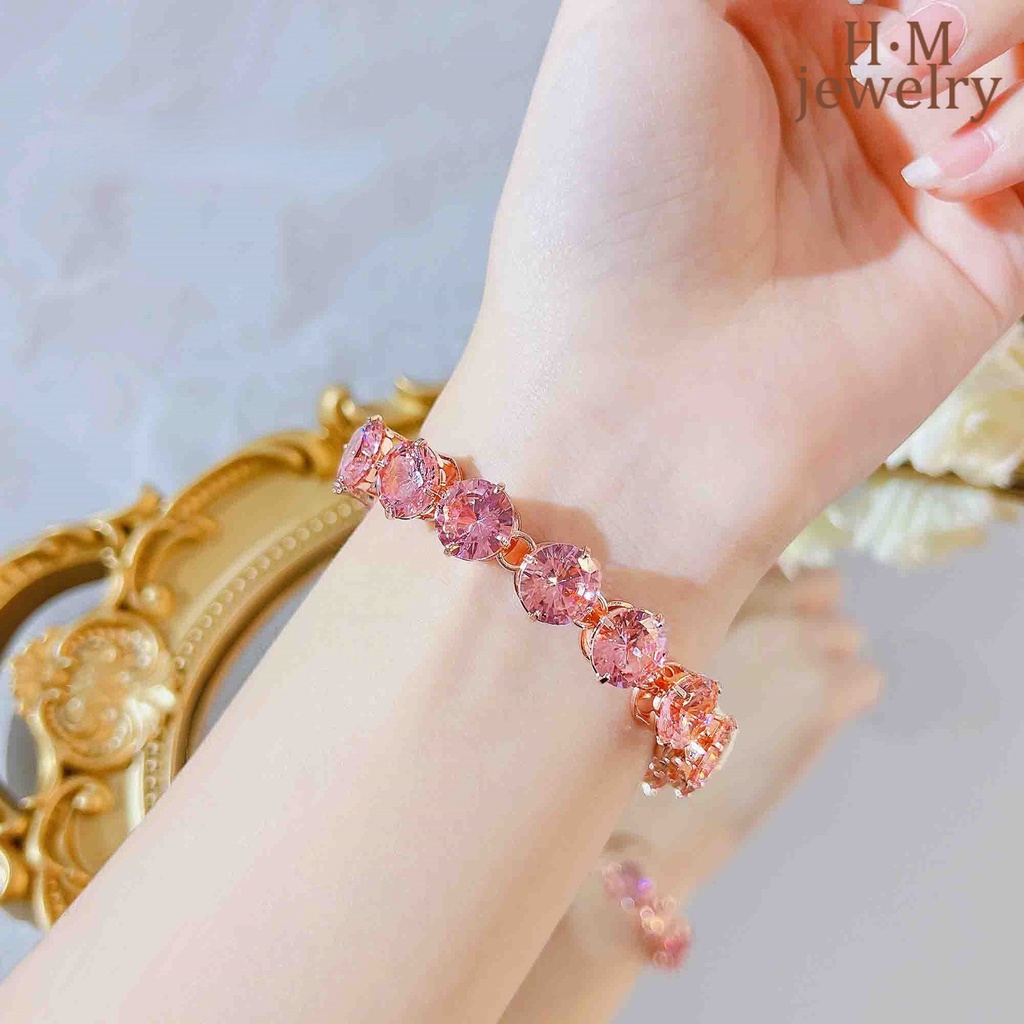 Gelang Tangan Rose Gold Hias Zircon AAA Warna Kuningpink Untuk Wanita