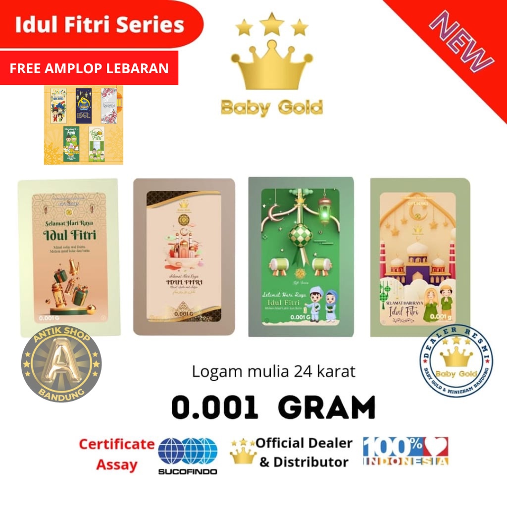 BABY GOLD 0.001 GRAM Edisi IDUL FITRI EMAS MINI LOGAM MULIA (FREE AMPLOP LEBARAN )
