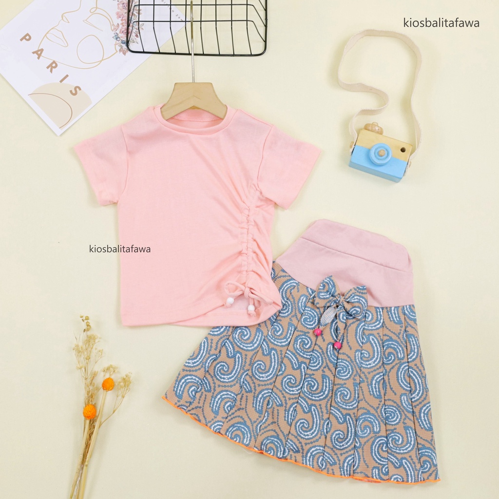 Setelan Mixed Bianca uk 2-5 Tahun / Set Kaos Knit Polos Anak Perempuan Baju Serut Rok Balita 2-5 Years Murah Babycinnamon