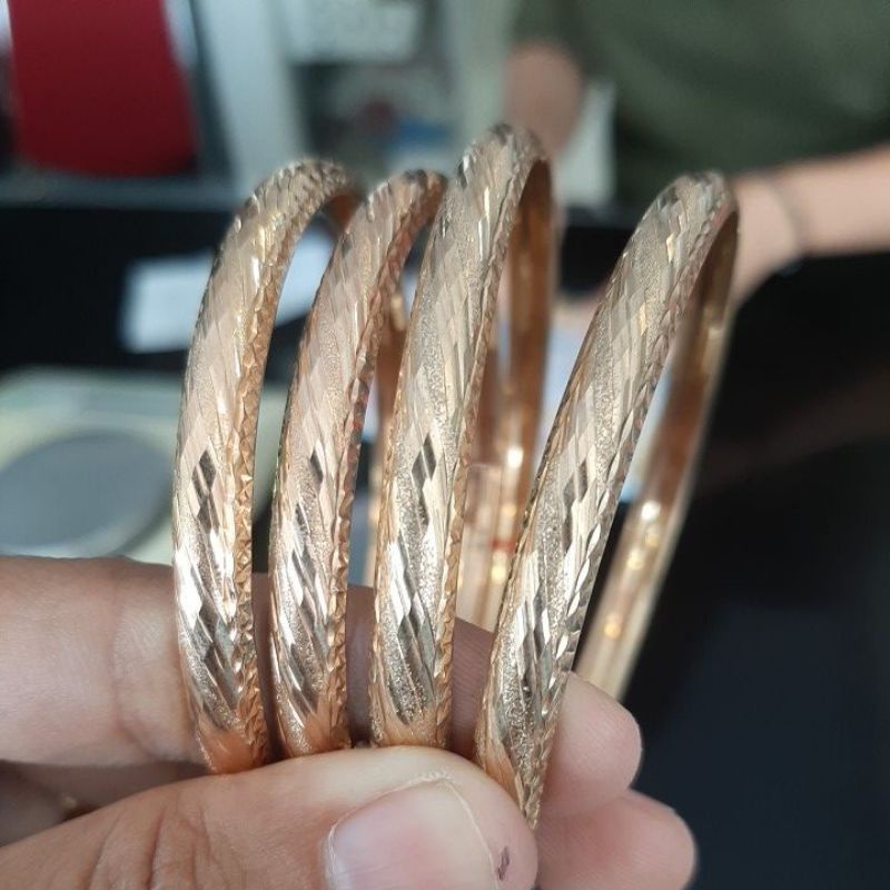 Gelang keroncong ukir emas asli kadar 375