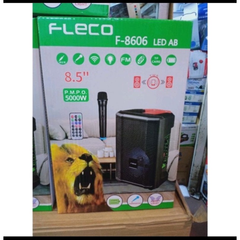 Sepeaker Bluetooth Karaoke FLECO F-8606 LED AB BONUS Mic Wireless