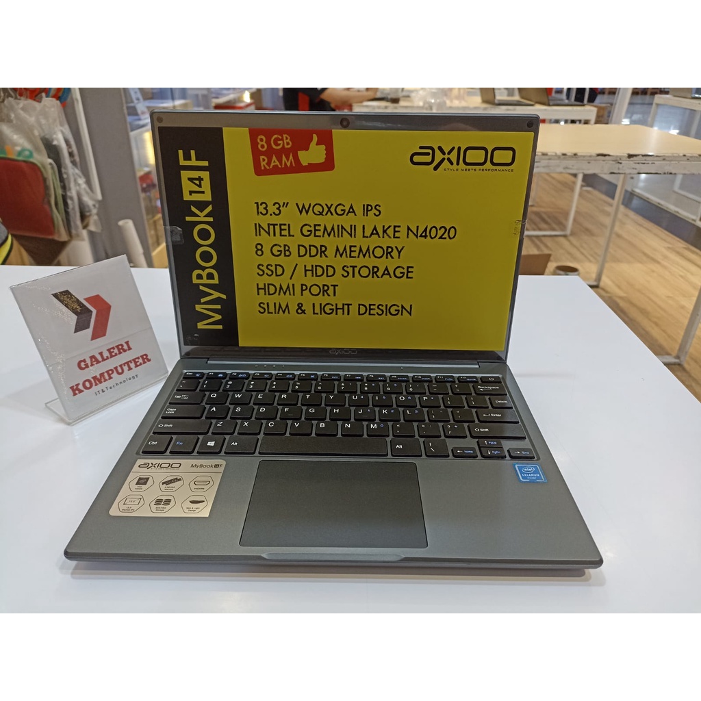 LAPTOP SEKOLAH AXIOO MYBOOK 14F INTEL N4020 8GB 512GB 13.3&quot; 2K IPS WIN10PRO GREY