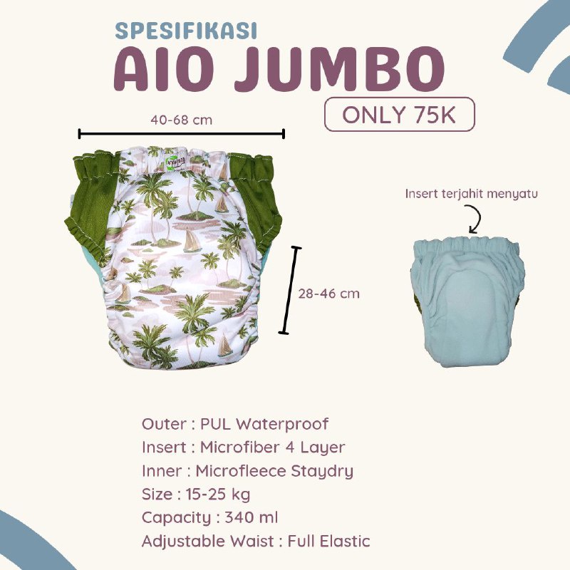 Clodi Ningrat AIO Jumbo - Popok Kain Bayi Cuci Ulang Cloudy SNI Berkualitas