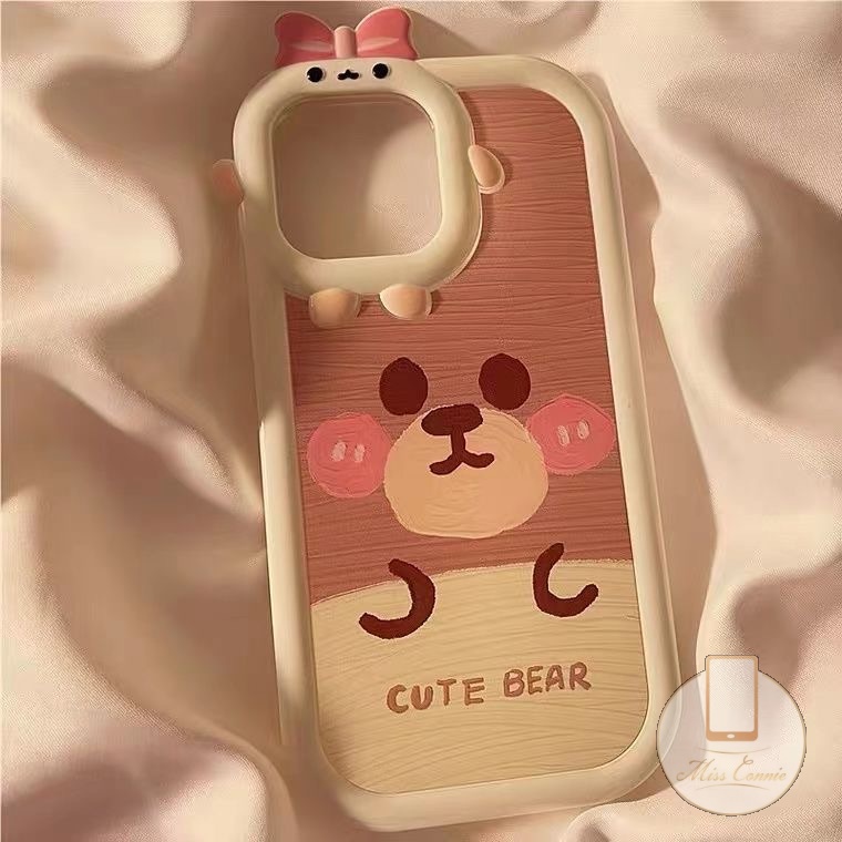 Casing Kartun Beruang Redmi A1 A1+ 9 10 9T 9A 9C 9C NFC 10C 10A Note 11 9 8 10 11s 10s 11Pro+9Pro 10 Pro Max M3 Pro X3 NFC Cute 3D Bow Little Monster Lens Glossy Anti-Sarung Selendang