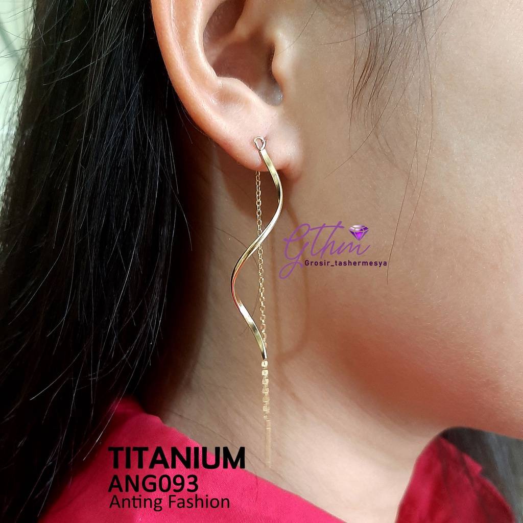 Anting Titanium Spiral Jurai Panjang Anti Karat Perhiasan fashion Import Premium Ang093