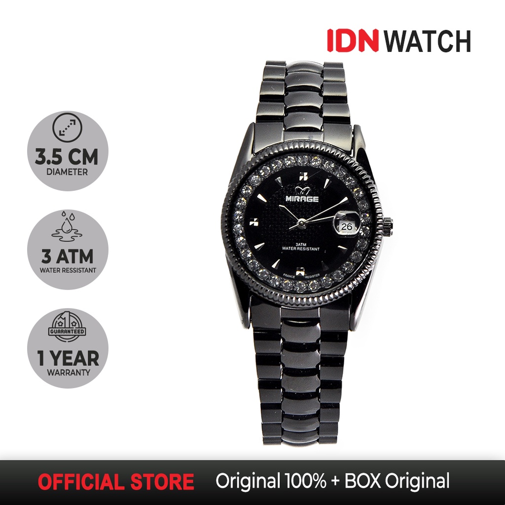 Jam Tangan Mirage Original Kasual Formal Rantai Hitam RX 1579 M Miragewatch Water Resist 3ATM