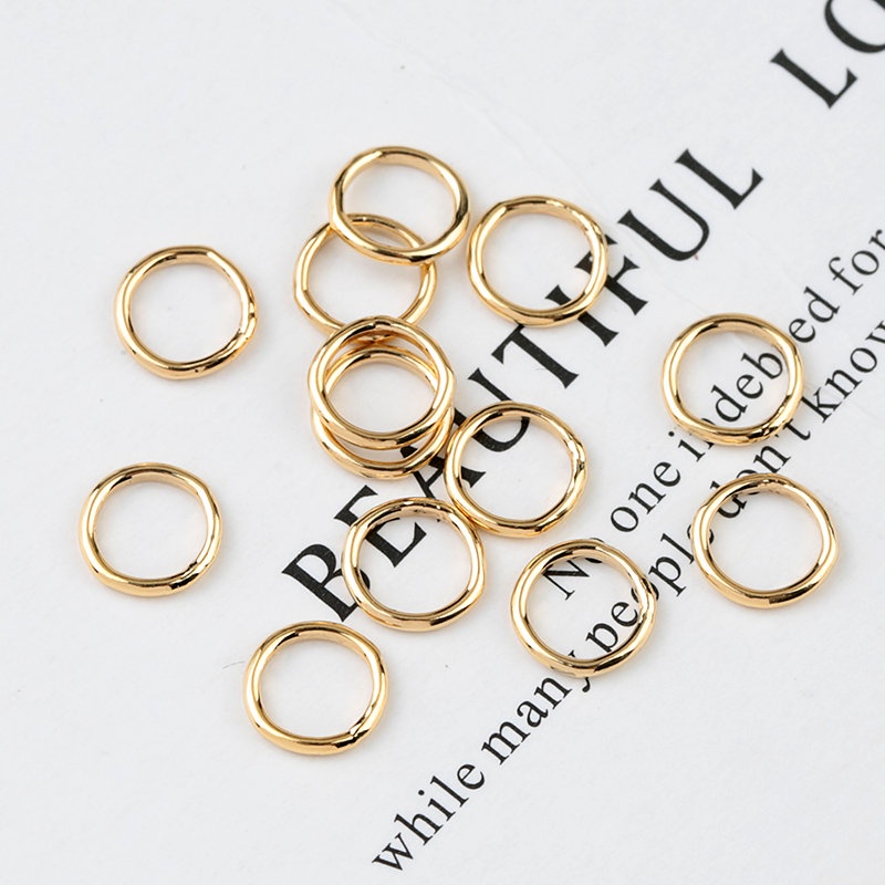 10pcs Cincin jump Ring Lapis Emas 14K Ukuran 2 / 3 / 4 / 5 / 6mm Untuk Membuat Gantungan Kunci / Perhiasan