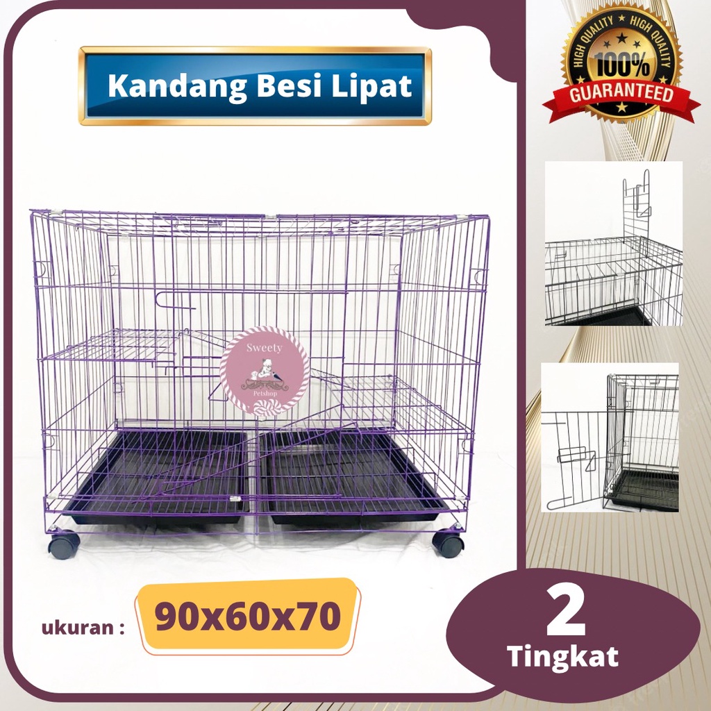 KANDANG KUCING JUMBO 90X60X70 2 TINGKAT BESI LIPAT TEBAL PREMIUM