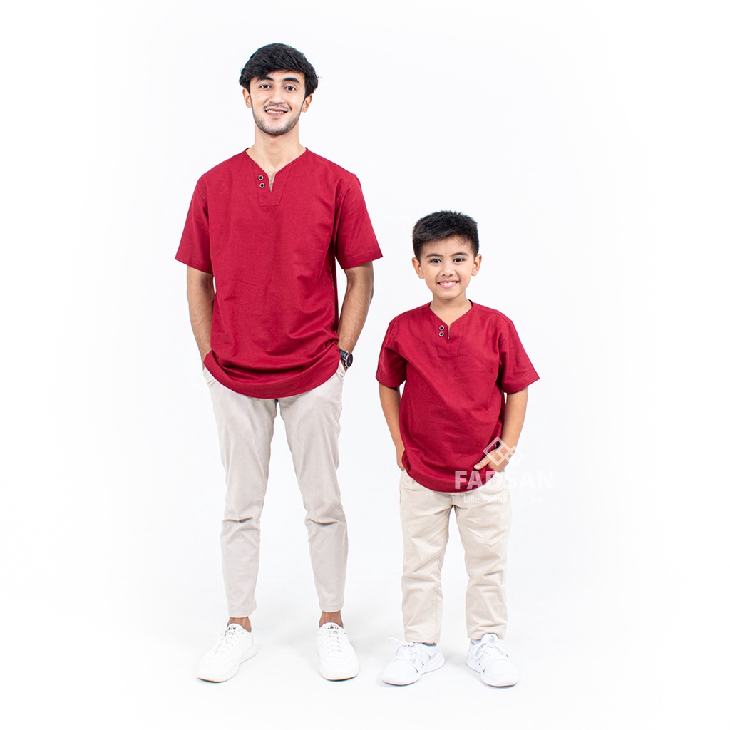 Fadsan baju koko couple ayah dan anak laki laki mono series lengan pendek warna MERAH