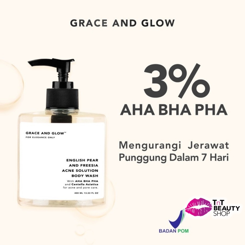 Grace And Glow English Pear and Freesia Anti Acne&amp; Body Wash Sabun mandi cair untuk Menguraangi Jerwat punggung 400ml