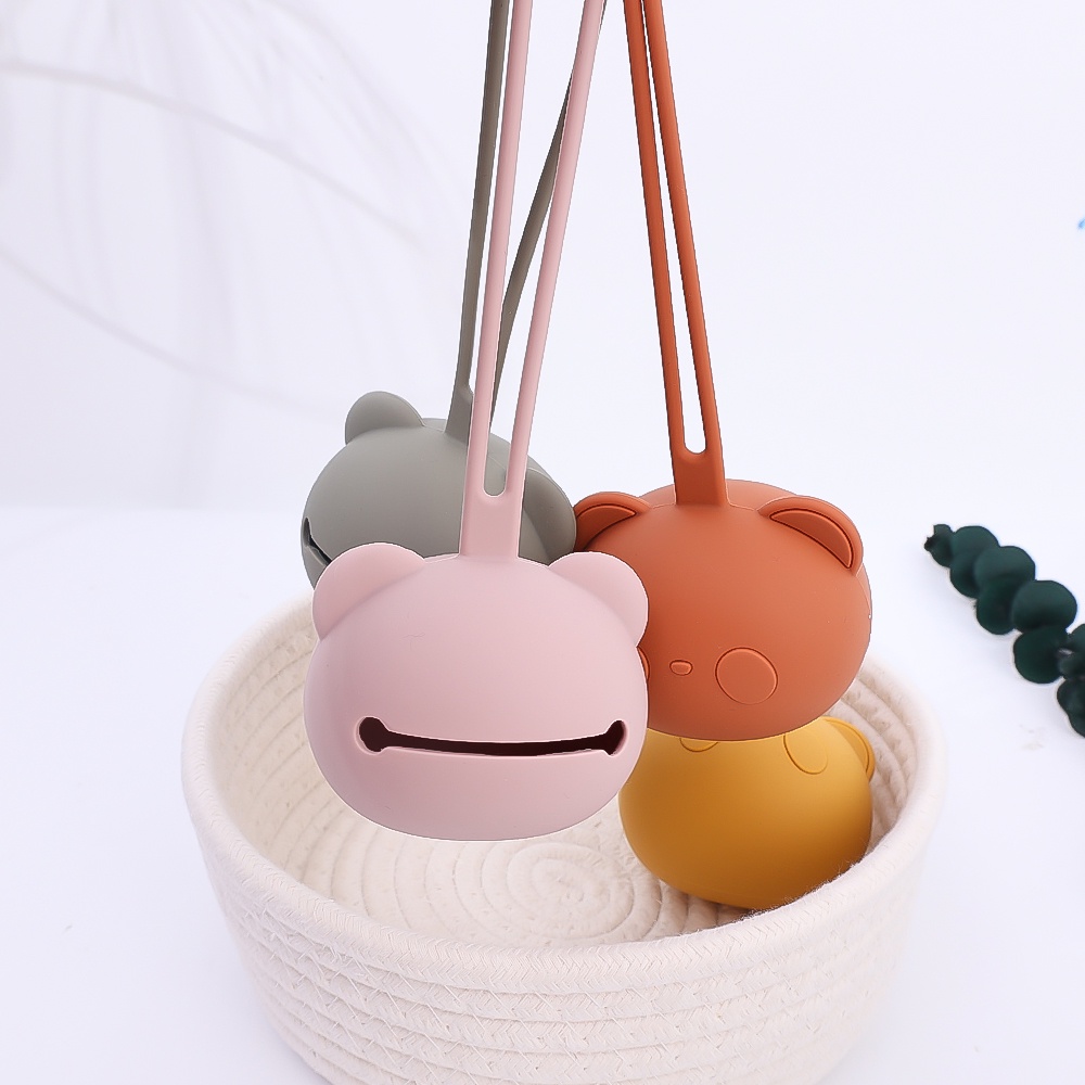 1pc Kunci Headset Kunci Wadah Penyimpanan Perhiasan Koin Kantong Dengan Tali Dot Bayi Silikon Holder Portable Kecil Paket Objek Lucu Tas Kepala Panda