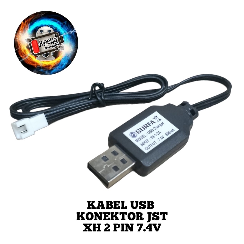 Kabel USB / Kabel Charger /Kabek Casan Konektor JST XH 2 PIN 7.4V Panjang Kabel 60cm