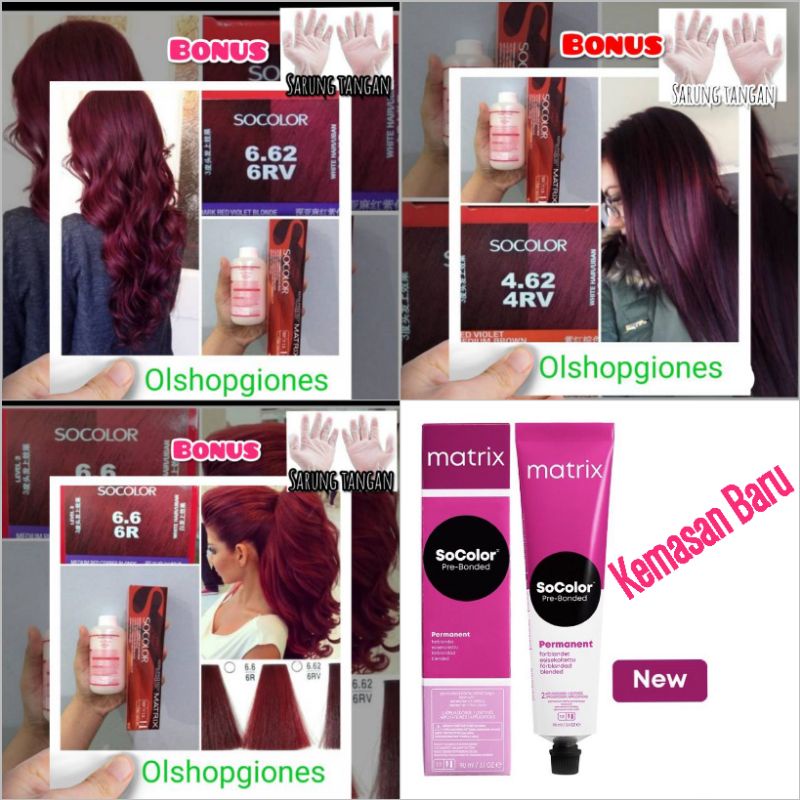 Cat Matrix Socolor 6.6 / 6.62 / 4.62 Red + oxydant campuran cat rambut Hair Color pikok seri merah