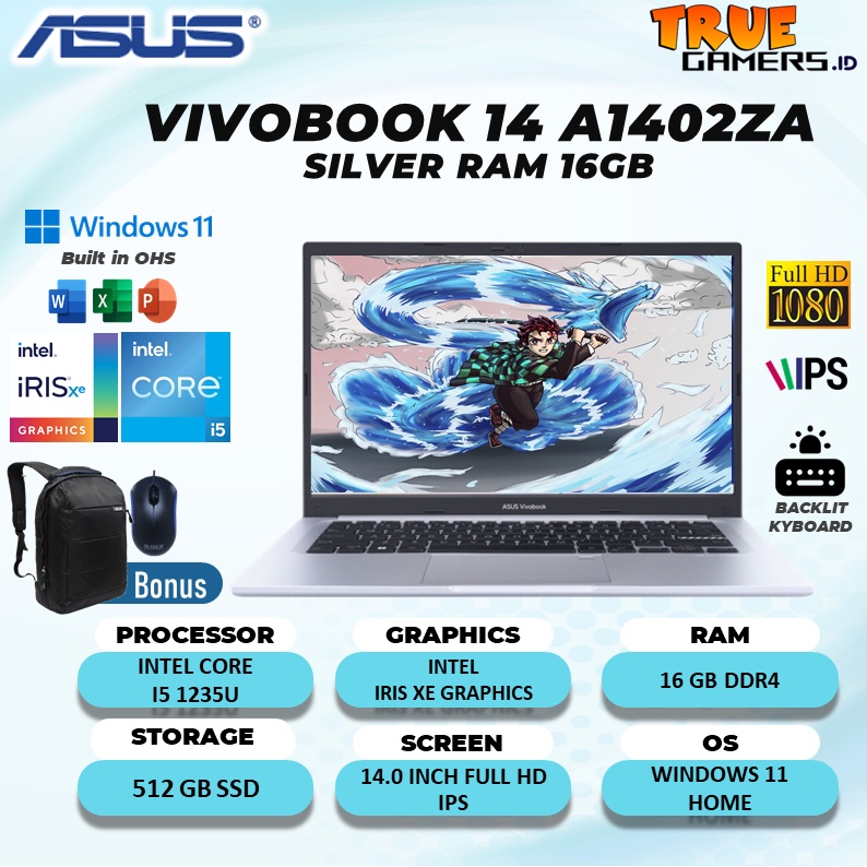 LAPTOP ASUS VIVOBOOK 14 A1402ZA I5 1235U 168GB 512SSD IRISXE W11+OHS 14.0FHD IPS