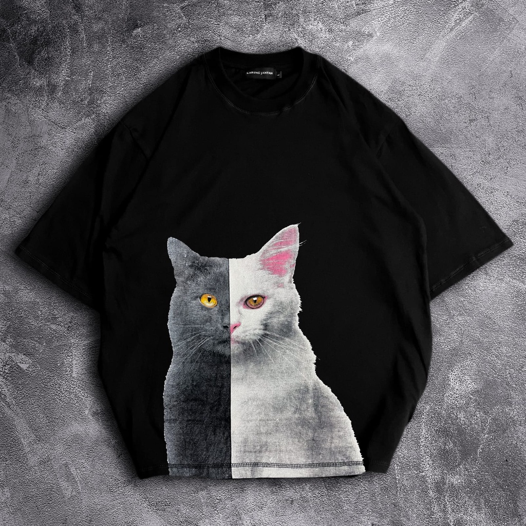 [Oversize] BAJU KAOS OVERSIZE / OVERSIZE T-SHIRT "cat hitam-putih 02"