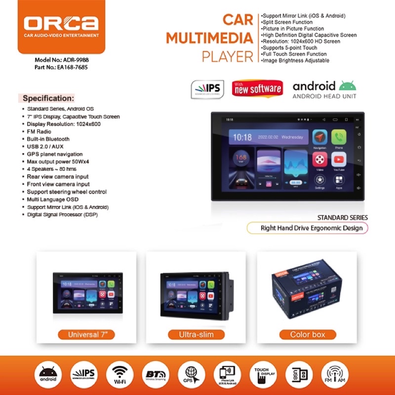Head Unit Android  7 Inch ORCA ADR-9988