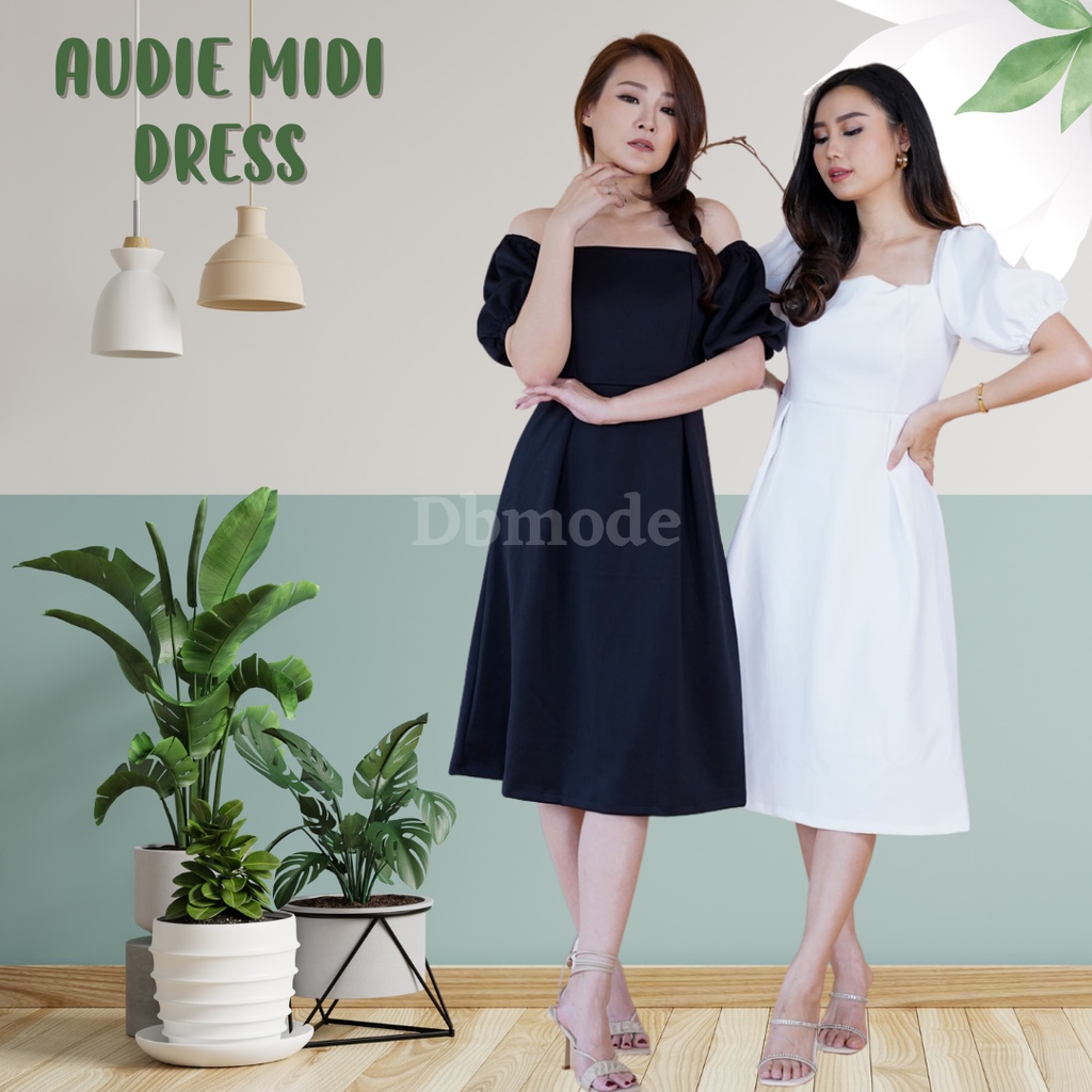 Dress Wanita Audie Midi Dress Korea / Dress Scuba Premium Putih Hitam Polos Casual Wanita Korea Korean Style / Dress Tunik Tunic Sabrina Scuba Premium Wanita Korea