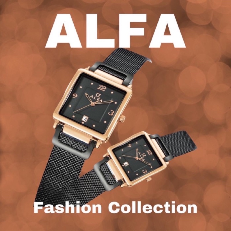 JAM TANGAN COUPLE ALFA 88140 RANTAI PASIR ANALOG FREE KOTAK