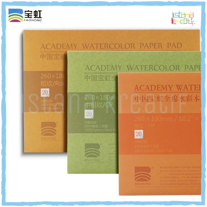 

Baohong Academy Watercolor Paper Pad 260 x 180 mm 20 Lembar 300 Gsm